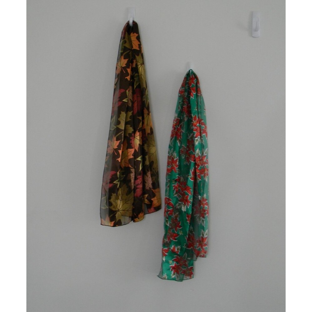 Set of 2 Scarves Fall and Christmas Holiday Colorful Floral Leaves Washable EUC